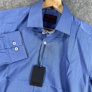 Jared Lang Shirt Mens Small Blue Polka Dot Slim Fit Long Sleeve Dress Twill